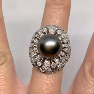 Certified 11.70mm South Sea Pearl & Diamond 14k gold ring